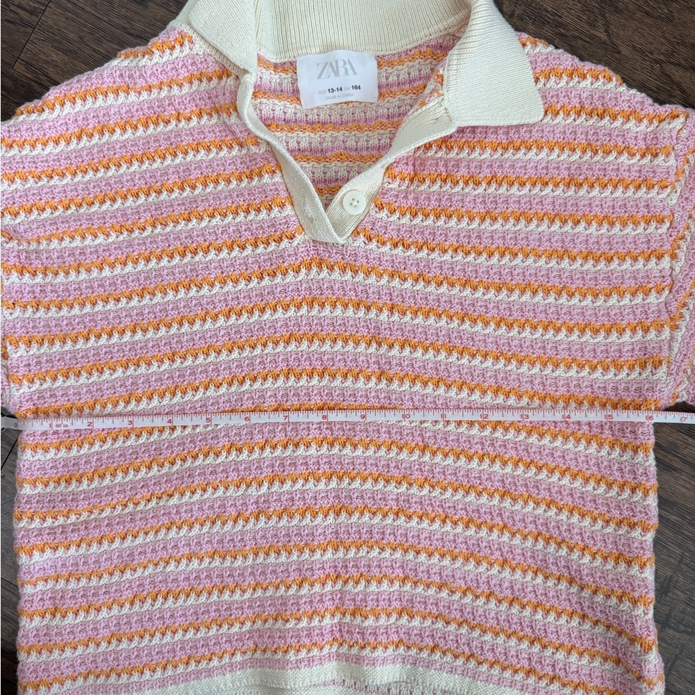 ZARA Matching Set Striped Knitted Crochet Polo Shirt and Skirt 2PC Pink 13-14 XS - Picture 8 of 8